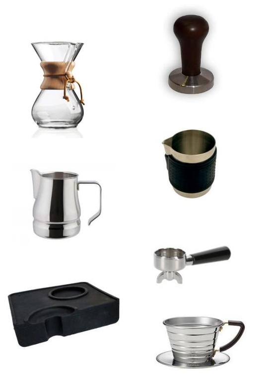Baristaudstyr: kander, tamper, knockbox, filterholder og tragte